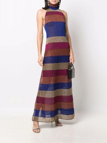 Multicolored striped Lumière long Dress