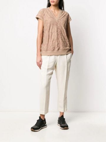 Beige cropped tapered Trousers