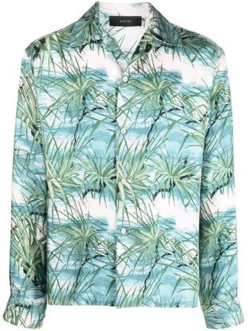 Multicolored Floral Tree print bowling Shirt