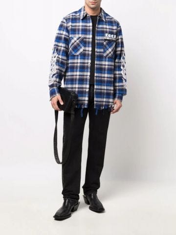 Blue checked Shirt with fringes