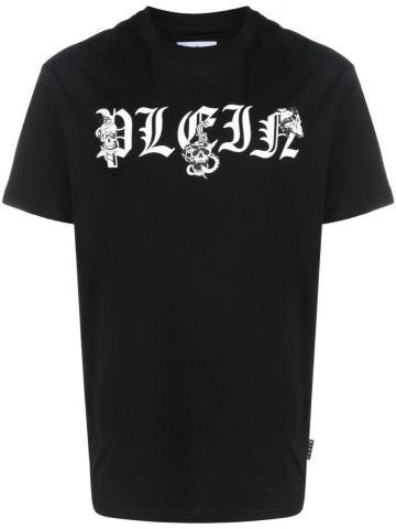 Black gothic print short-sleeve T-shirt