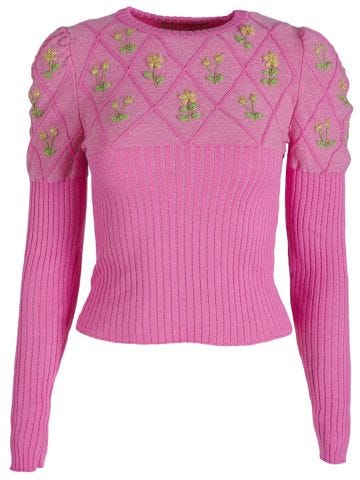 Pink long-sleeved jersey with embroidered flowers