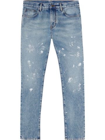 Diag-stripe print light blue straight Jeans