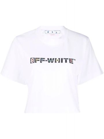 Logo print white cropped T-shirt