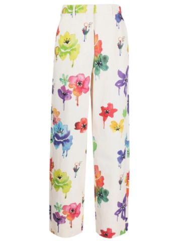 Floral print white straight Pants