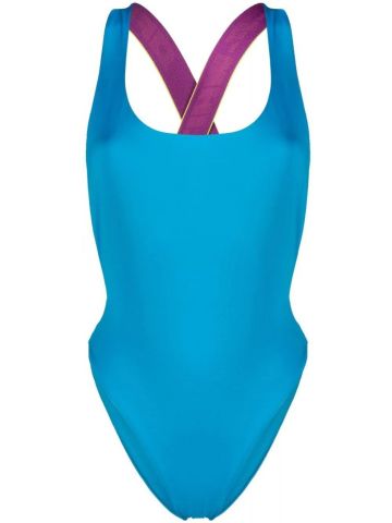 Blue One-piece Swimsuit with crossed back