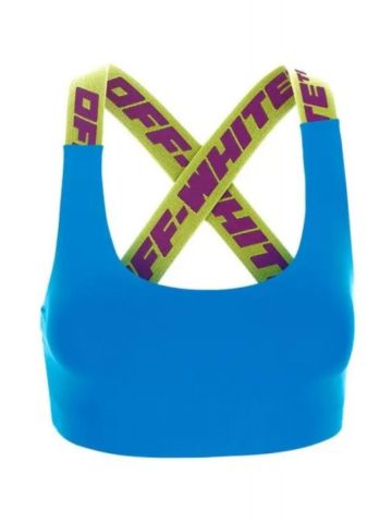 Logo crossed bands blue cropped Top