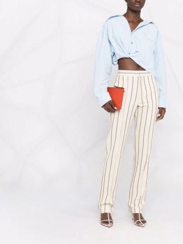 Stripe print white slim fit Pants