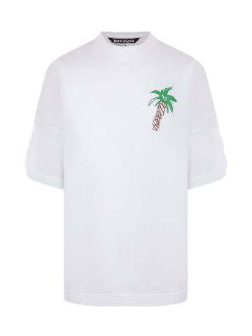 T-shirt oversize bianca dettaglio palma