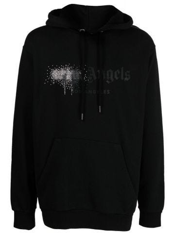 Black rhinestone-embellished logo print hoodie