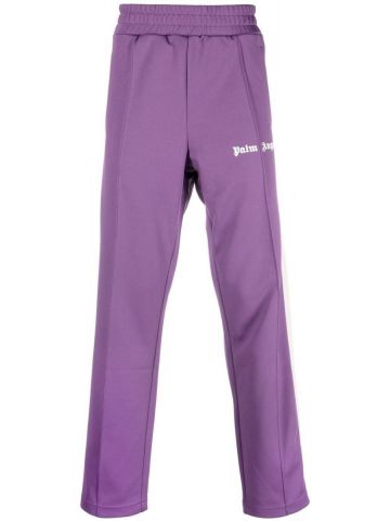 Lilac side-stripe logo track pants