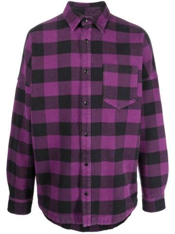 Black and purple logo-print checked shirt