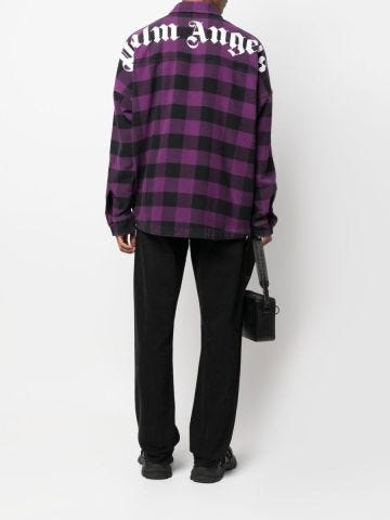 Black and purple logo-print checked shirt