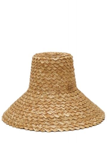 Monogram embellished straw beige Fedora Hat