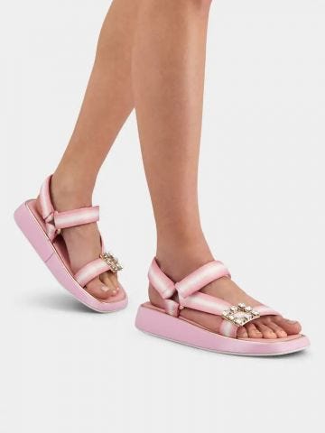 Pink Vivier Slide Trekky Sandals with strass buckle