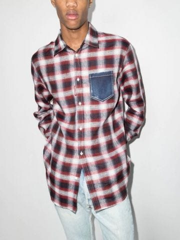 Red checked Shirt with denim pocket