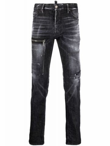 Distressed effect black Jeans
