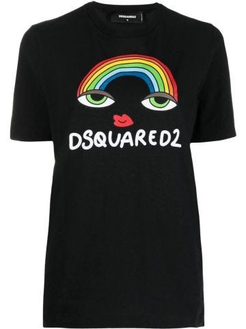 Rainbow print black T-shirt