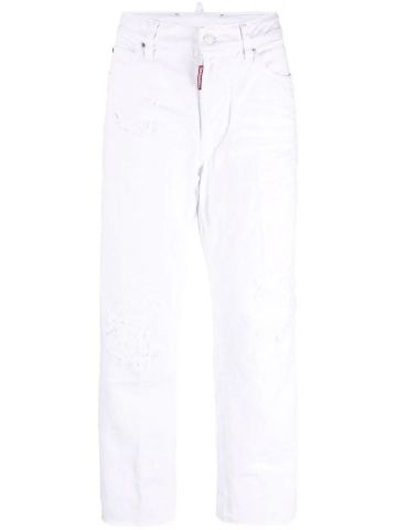Jeans dritti bianchi con patch logo