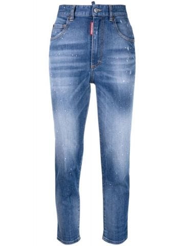 Jeans crop a vita alta blu