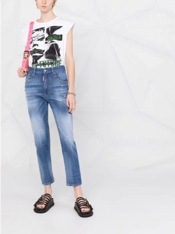 Blue high-rise cropped Jeans