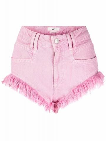 Shorts denim rosa con effetto vissuto