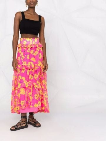 Floral print pink maxi Skirt