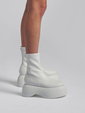 White nappa leather platform boot
