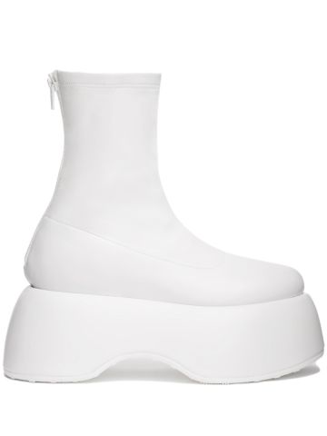 White nappa leather platform boot