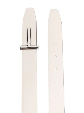 T buckle white leather Belt