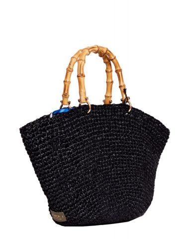 Black Topolino straw tote Bag