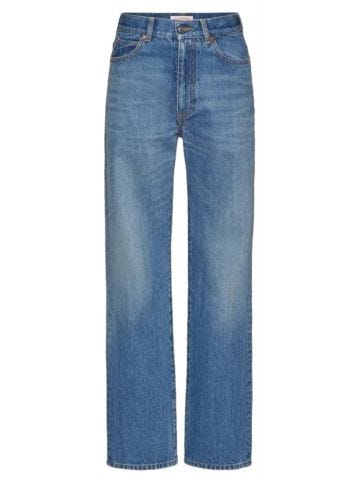 Washed blue denim Jeans with Valentino Archive 1985 print