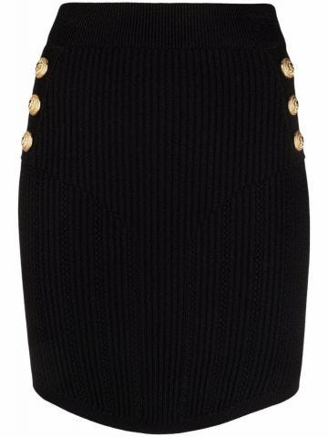 Side buttons black ribbed Skirt