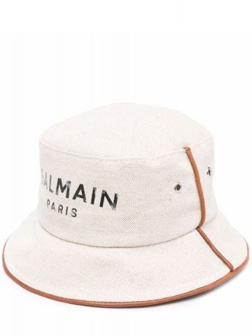 Logo print white bucket Hat
