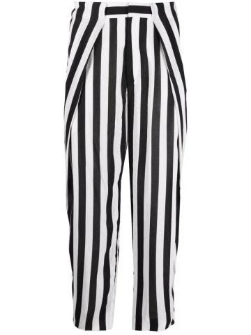 Black and white striped tapered Trousers