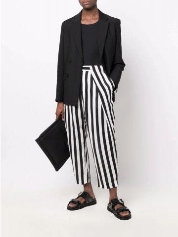 Black and white striped tapered Trousers