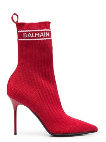 Intarsia logo high stiletto heel red Boots