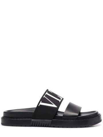 Logo embossed black slides Sandals