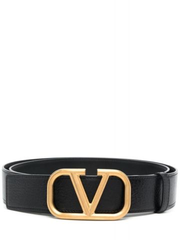 Gold buckle black VLOGO Belt