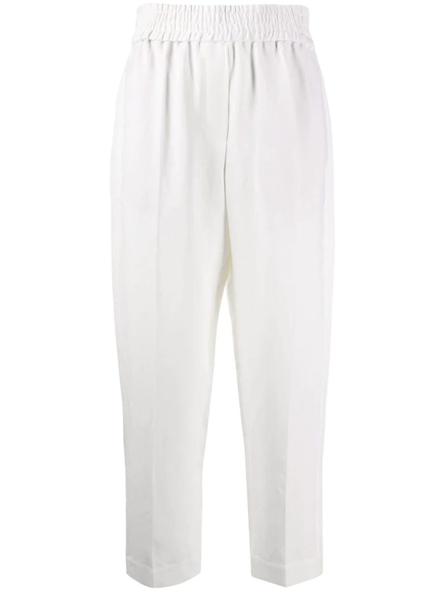 BRUNELLO CUCINELLI WHITE CROPPED TAPERED TROUSERS