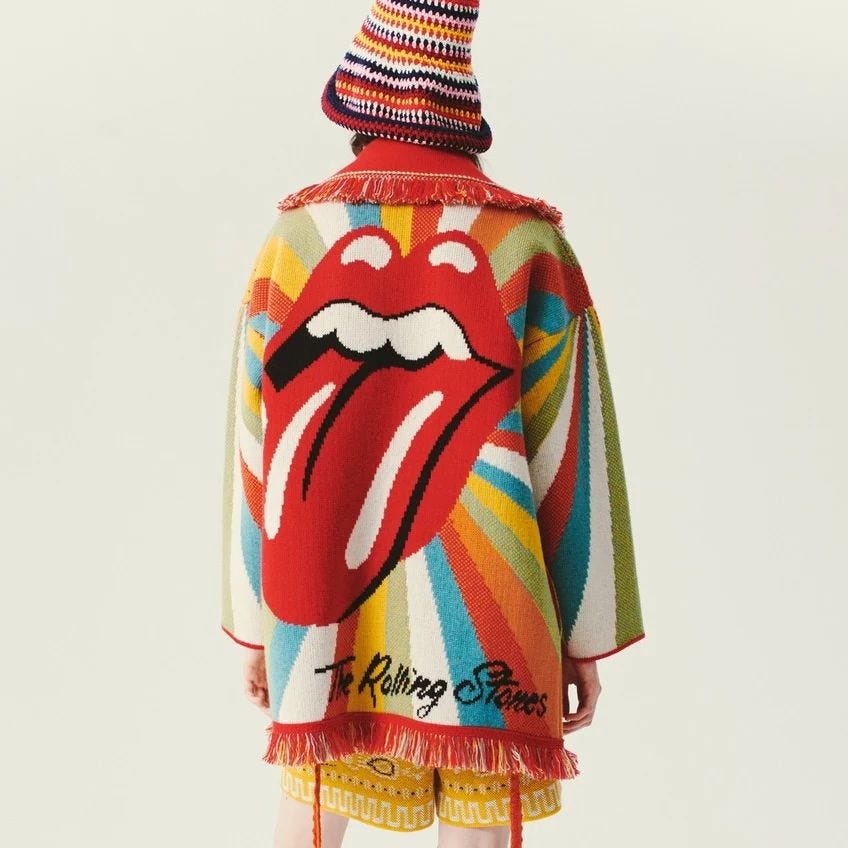 IT'S ONLY ROCK’N’ROLL: @alanui celebrates 60th anniversary of @therollingstones with knitwear dedicated to legendary band. Fill your wardrobe with the kaleidoscopic colors of the #AlanuixRollingStones Psychedelic Lips Icon Cardigan, crafted from regenerated cashmere and wool.
Available on genteroma.com and in our boutiques.

#GenteRoma #Alanui #SS22